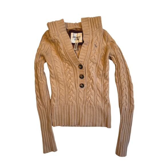 Abercrombie Fitch Y2K Sweater Women Medium Cashmere Beige Cable Knit Preppy Logo - Picture 1 of 6